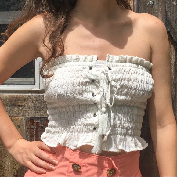 American Eagle Corset White Crop Top Tube Top - Picture 1 of 5